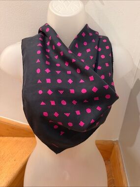 VTG Kreier of Switzerland Silk/Satin Scarf Hot Pink Black Geometric 26x26